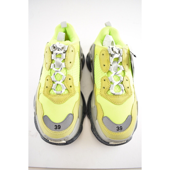 Balenciaga Triple S Mens Jaune Neon Yellow Grey Speed Flat Trainer Sneaker 39 6 - Picture 6 of 10